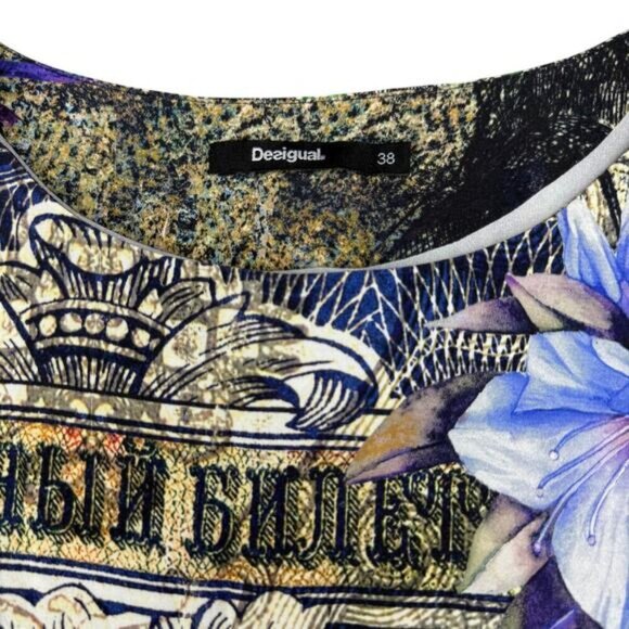 DESIGUAL Raul Gothic Theme Long Sleeve Shift Mini Dress Sz Small Lined - Picture 8 of 10